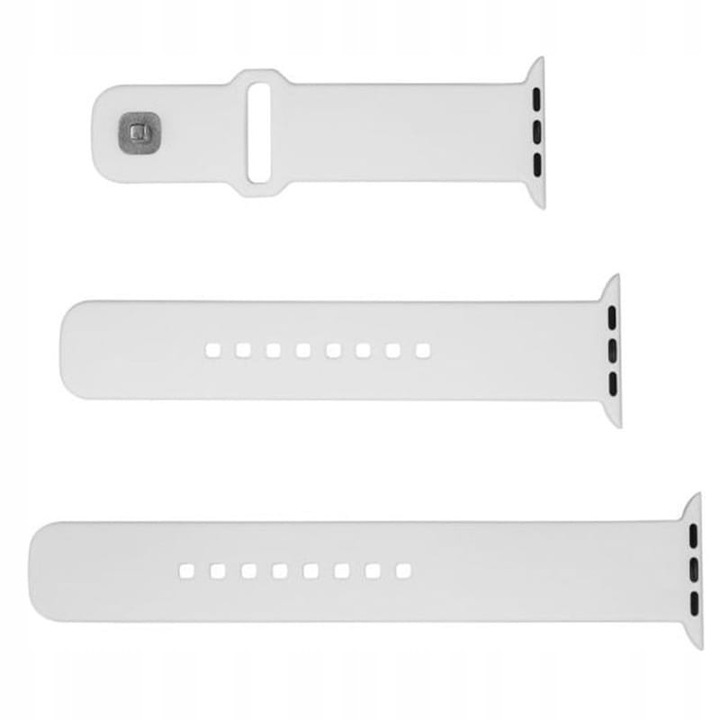 3 db RÖGZÍTETT szilikon szíj készlet, kompatibilis az Apple Watch 45/44/42 mm-es, fehér, 24x2,2cm / 22x2,2cm