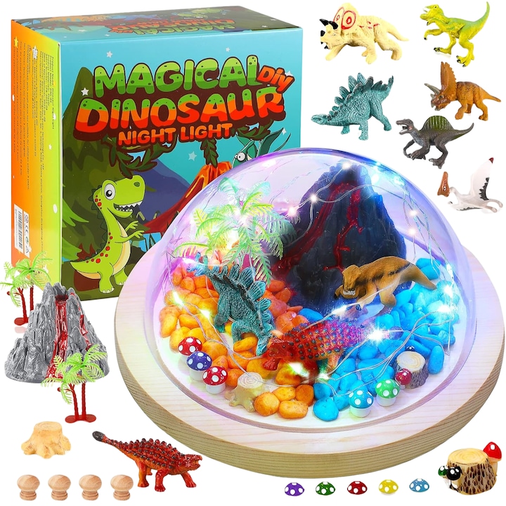 Éjjeli lámpa gyerekszobába, dinoszaurusz téma, éjjeli fény, DIY kreatív készlet gyerkeknek