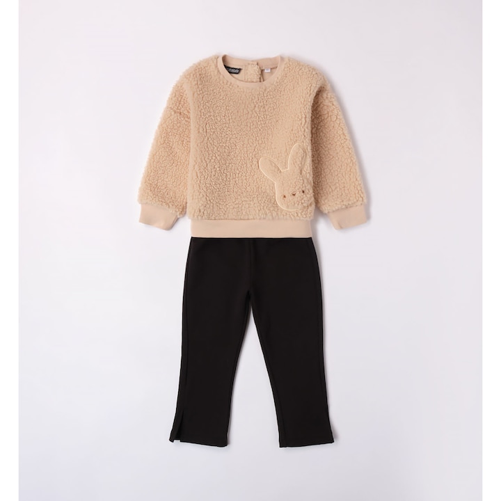 Pulover, nyuszi mintas es leggings szett lanyoknak, Sarabanda, 0.7327, bezs/fekete