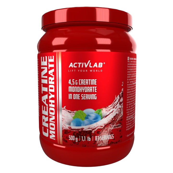 Activlab Creatine Monohydrate – 4,5 g monohidrat de creatina per portie pentru energie si intensitate – sprijina masa musculara si regenerarea – pulbere 500 g – aroma bomboane cu gheata