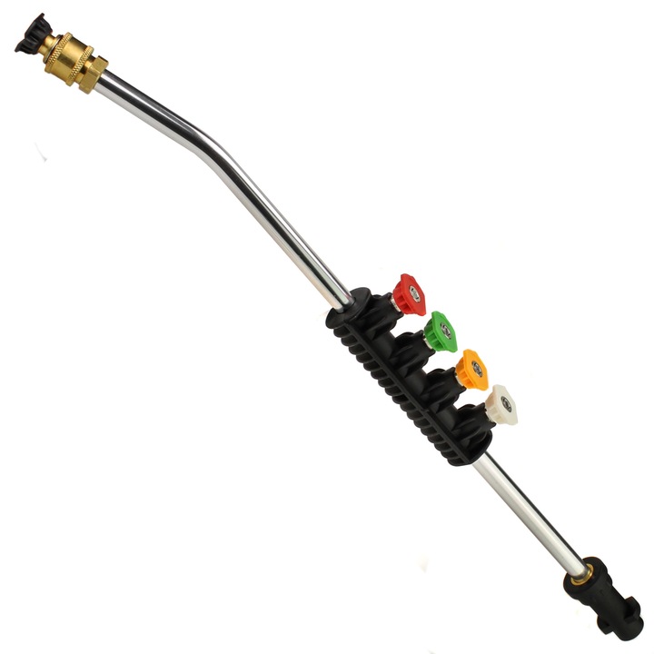 Lance de spalat cu presiune unghi 15°, set 5 duze, compatibil Karcher K2-K7, Inox, Multicolor