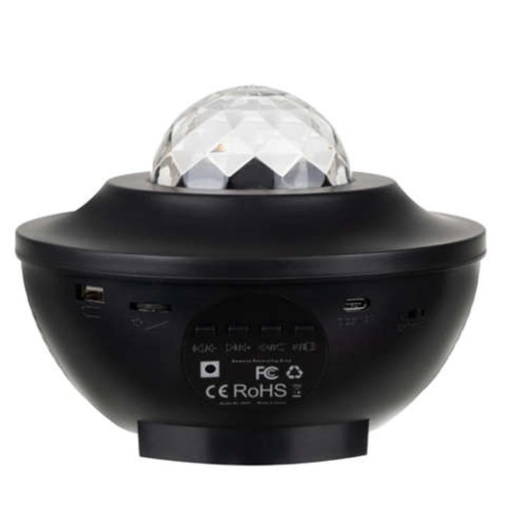 Lampa de veghe copii CLASStitude, tip proiector stele si luna, 3 niveluri de luminozitate 360 de grade, temporizator, redare muzica boxa prin Bluetooth, telecomanda, Negru