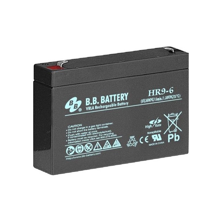 Стационарна батерия, AGM / VRLA, запечатана оловно-киселинна, висока скорост / дълъг живот, 6V 9Ah, BB, за UPS, лодки, фенерчета, автомобили, играчки, аларми, AQBB6/9HR