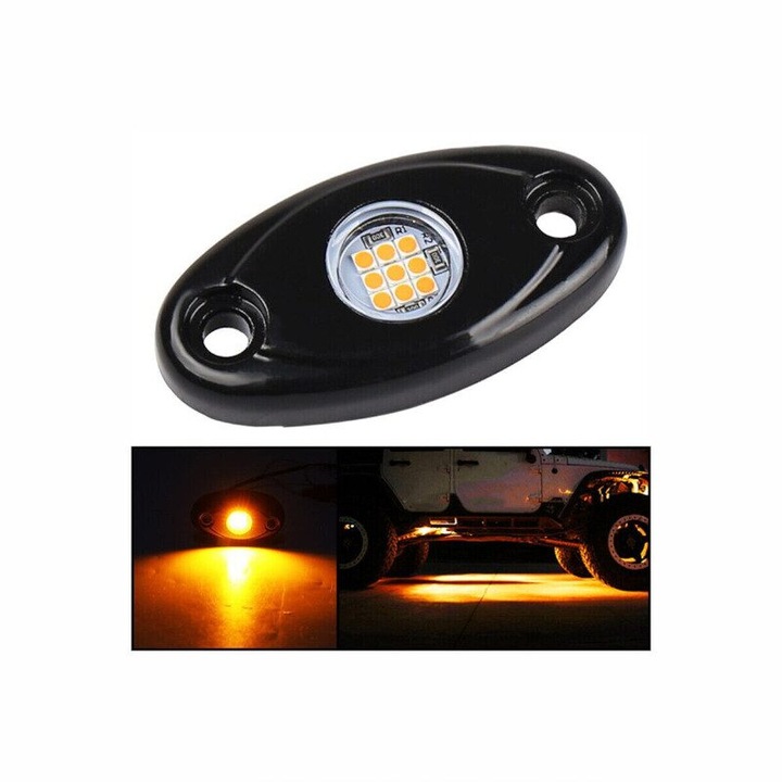 Set 2 lumini ambientale, sub masina, 9 LED-uri, 12V, 500lm, galbene, Led Rock Light, HHRYS9Y