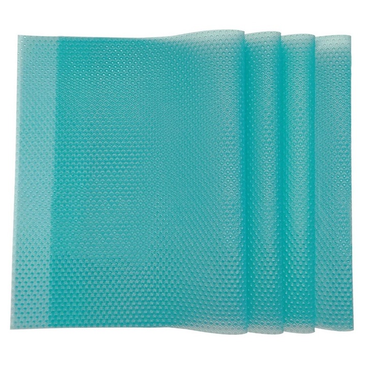 4 db-os szőnyeg hűtőpolcokhoz vagy tároló fiókokhoz, DAVIDAMI CONCEPT, csúszásmentes, mosható, mérete 45 cm x 29 cm, kék