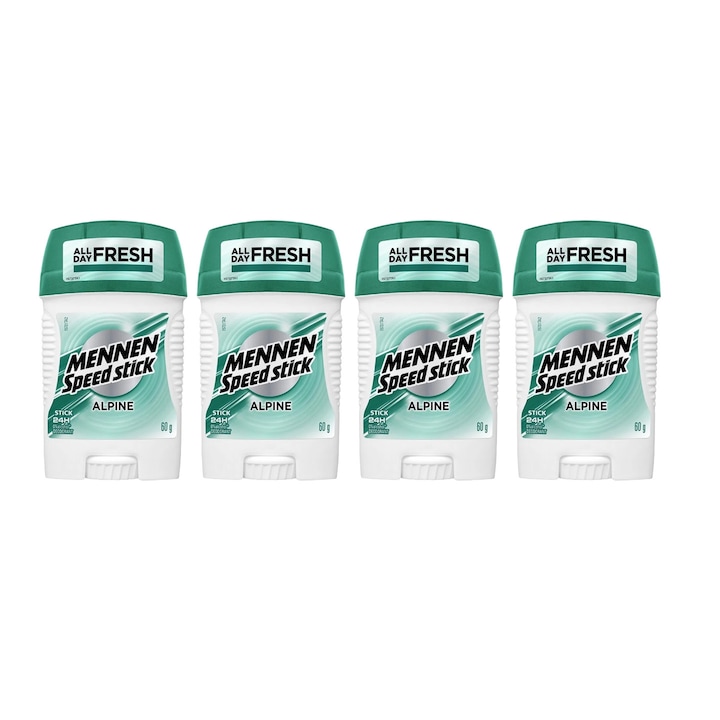 Комплект от 4 x дезодорант Mennen Speed Stick 60 ml, Alpine, свеж през целия ден, интензивен свеж аромат, против бели петна, ободряващ, дълготрайна свежест, 48 часа защита