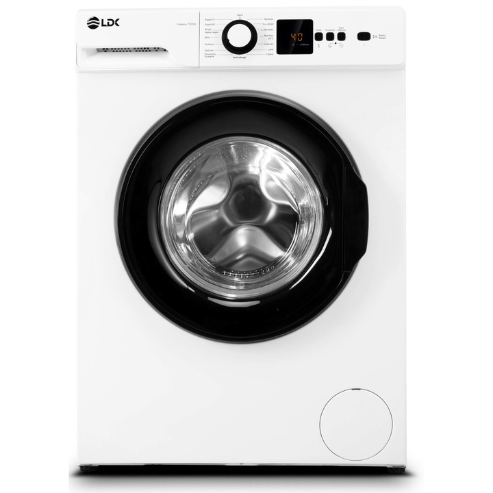 Masina de spalat rufe LDK Higeea 712DD, 7 Kg, Clasa D, 1200 rpm, 15 programe, Anti-Alergic, Amanare pornire, Display LED, Alb