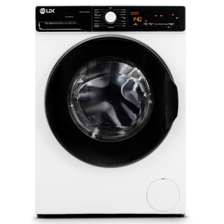 Masina de spalat rufe LDK Higeea 1012DISA, 10 Kg, Clasa A, 1200 rpm, 15 Programe, Steam Assist, Anti-Alergic, Selectare nivel murdarie, Selectare tip pata, Prespalare, Motor inverter, Alb