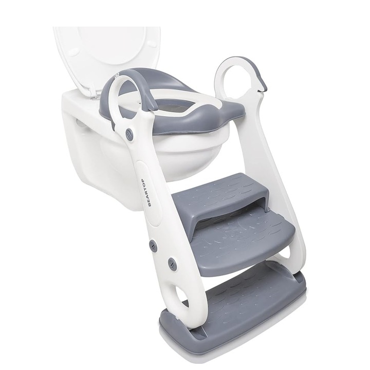 WC-szék, BEARTOP, Gyerekeknek, Lépcsős, Csúszásgátló, magassága 38-42 cm, 75 kg-ig, Fehér és szürke színben