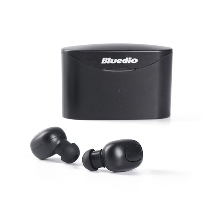 Casti Bluetooth wireless, Bluedio TWS T-elf, in ear, Bluetooth V5.0, suport pentru apeluri VOIP si redarea muzicii, begru