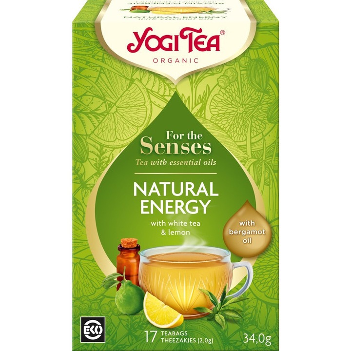 Tea illóolajjal, Natural Energy, Yogi Tea, Bio, 17 tasak, 34 g
