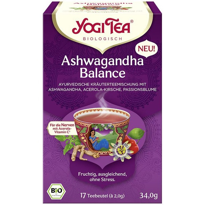 Био чай Yogi Tea Ashwagandha Balance, 17 пликчета по 2.0 гр, 34.0 гр