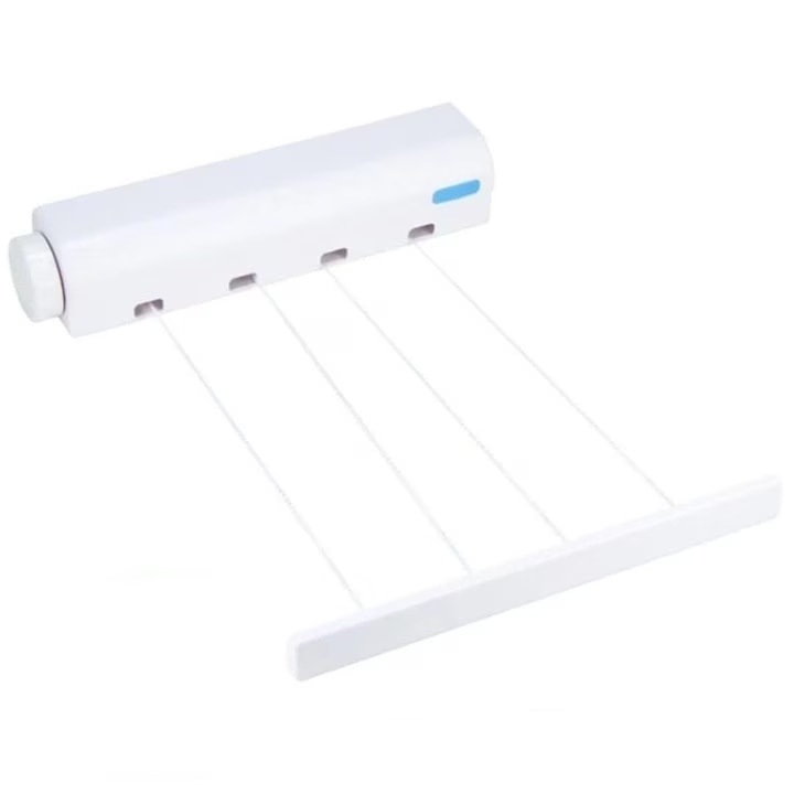 Uscator de rufe retractabil, cu 4 sarme si carlige, lungime maxima 3, 2 metri, alb