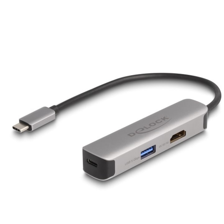 Адаптер USB тип C към HDMI 4K60Hz + USB-A + USB-C 92W, Delock 61060