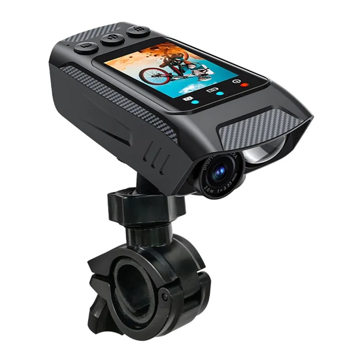 Camera video bicicleta 3 in 1, Nivazo Vision, ecran 2.0 inch IPS, acumulator 2500mAh, inregistare 1080p Full HD, suporta card MicroSD 128GB, lanterna, claxon