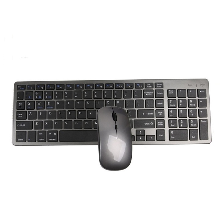 Billentyűzet és egér készlet, BOMSTOM, USB 2.4G, vezeték nélküli, Bluetooth 3.0 Bluetooth 5.0, szürke/fekete
