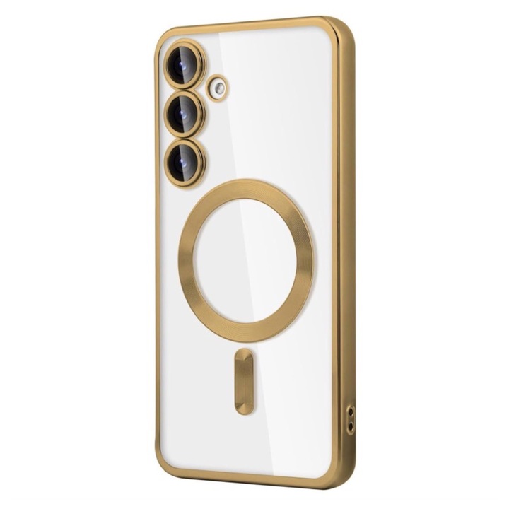 Луксозен калъф MagSafe, съвместим с Samsung Galaxy S24, със защита на камерата, златен