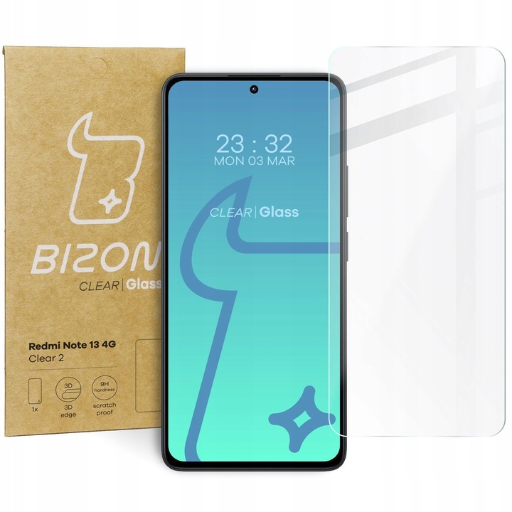 Folie de protectie Bizon Glass Clear 2 pentru Xiaomi Redmi Note 13 4G, 9H, 0.33mm, transparenta
