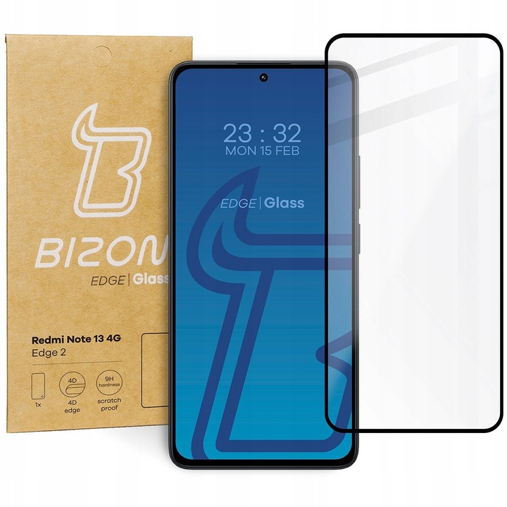 Folie de protectie Bizon Glass Edge 2 pentru Xiaomi Redmi Note 13 4G, 9H, 0.33mm, negru