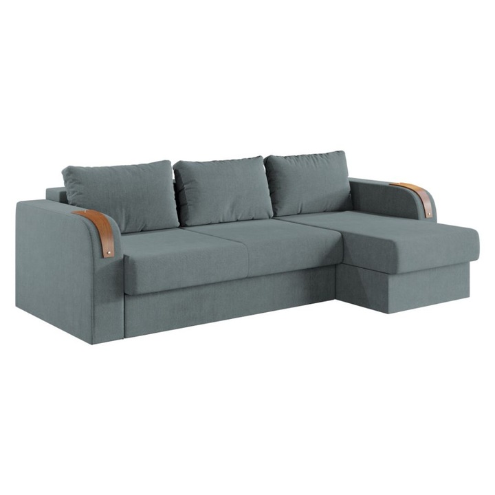 Coltar Morelia, extensibil, cu lada depozitare, stofa, 240 x 145 x 85 cm, Barrel 72 - Turcoaz Deschis