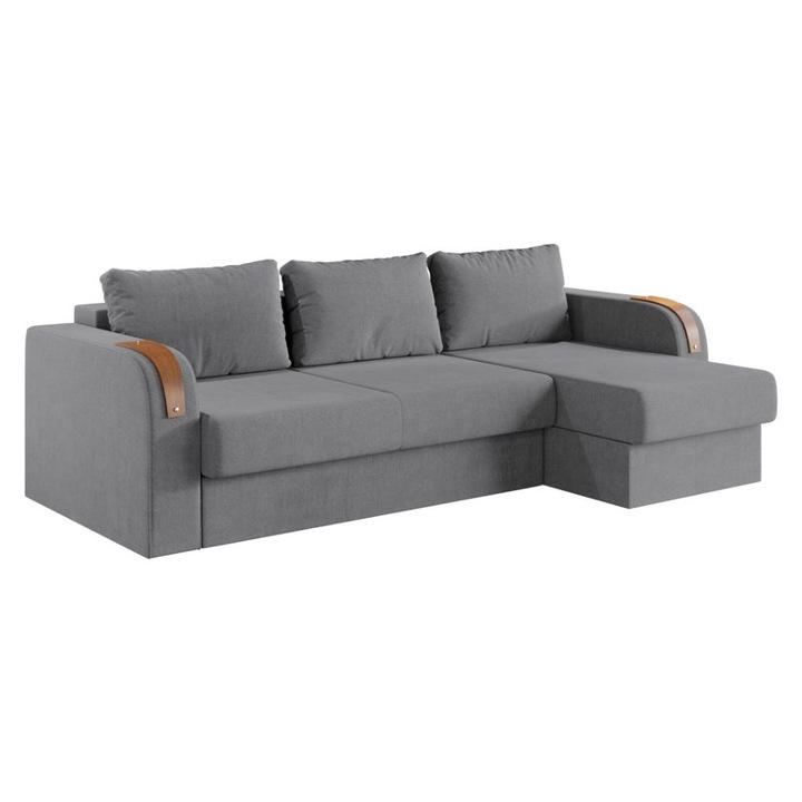 Coltar Morelia, extensibil, cu lada depozitare, stofa, 240 x 145 x 85 cm, Gri Deschis