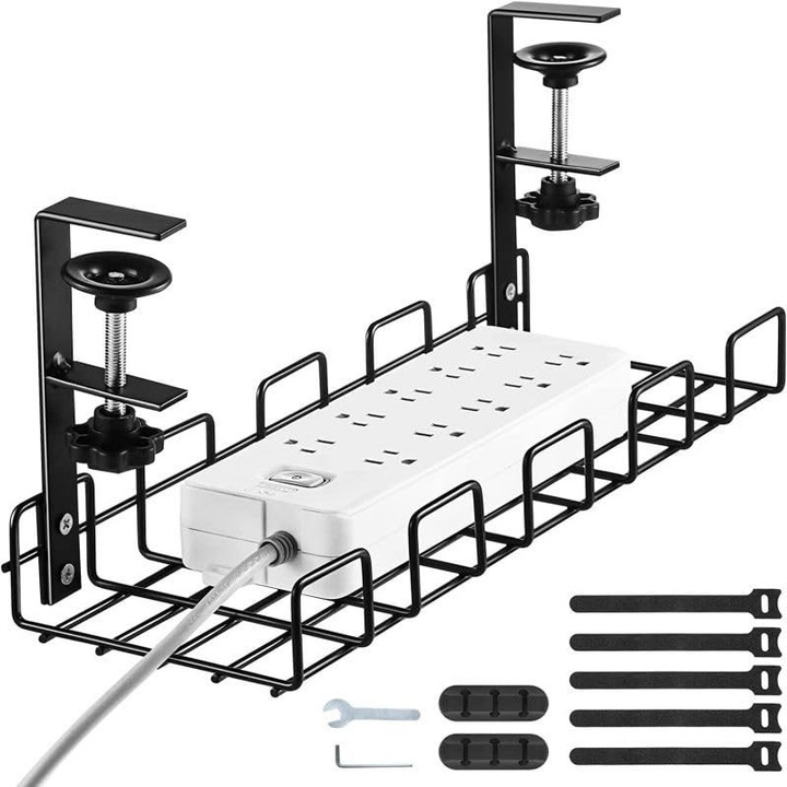 Комплект за управление на офис кабели 10 части, WALALLA, Пластмаса, Черен