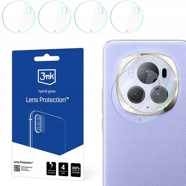 Защитни фолиа за камера 3MK, За Honor Magic6 Pro, 7H, Хибридно стъкло, Комплект от 4