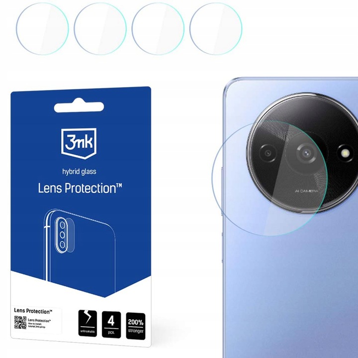 3MK, 4 db-os kameravédő fólia készlet Redmi A3, Hybrid üveghez, Transparent