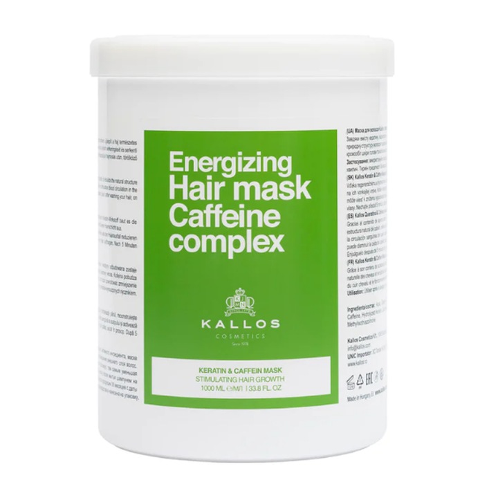 Kallos Energizing Hair Mask Caffeine Complex Keratin & Caffein Mask masca pentru intarire pentru par subtire 1000 ml
