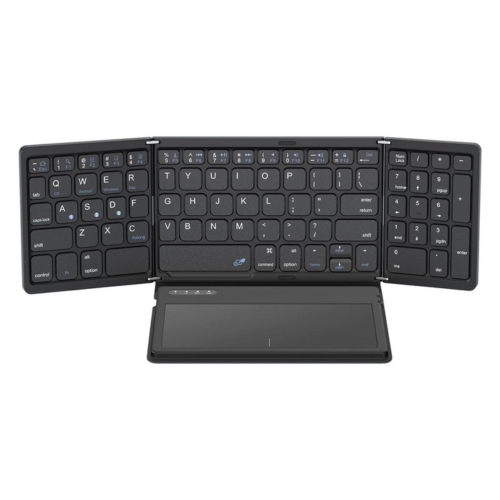 Мини клавиатура, JESWO, сгъваема, Bluetooth, тъчпад, черна