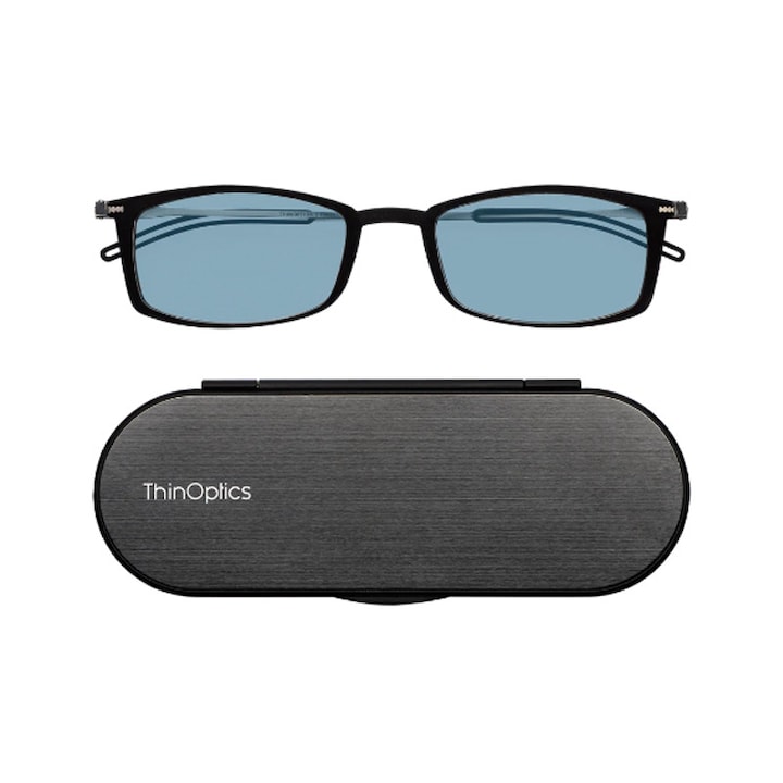 Компактни компютърни очила с рамки ThinOptics, С кутийка, Без диоптър, Черен