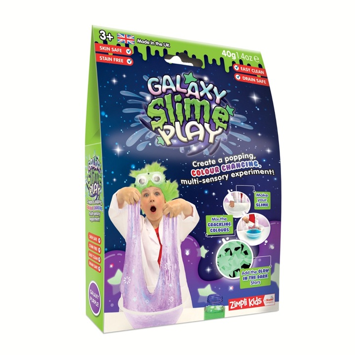 Комплект за игра със слуз и фосфоресциращи звезди, Zimpli Kids, Galaxy, многоцветен