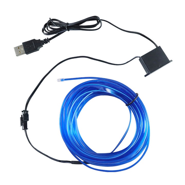 Fir Neon, Rqiurpn, Lumina Ambientala Auto, 5M, USB, Multifunctional, Usor de instalat, Albastru
