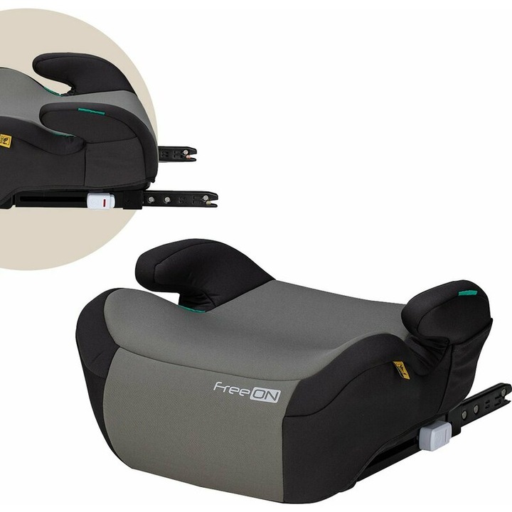 Autós ülésmagasító, FreeOn, Taurus Fix, Isofix-szel, 3. csoport, 125 és 150 cm közötti gyermekek számára alkalmas, Megfelel az ECE R129 európai biztonsági szabványnak, Szürke