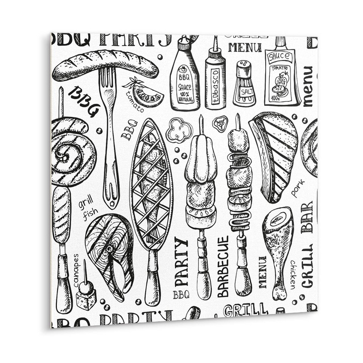 Set placi de autoadezive 9 buc.. Tulup. 30x30 cm. Motiv de gratar. Black Chess