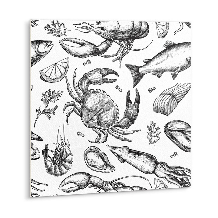 Set placi de autoadezive 9 buc.. Tulup. 30x30 cm. Fructe de mare alb negru. Black Chess