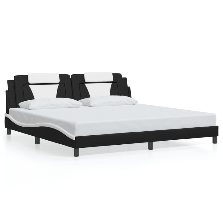Cadru de pat vidaXL, cu tablie negru si alb 200x200cm, piele artificiala, 29.1 kg 3208122