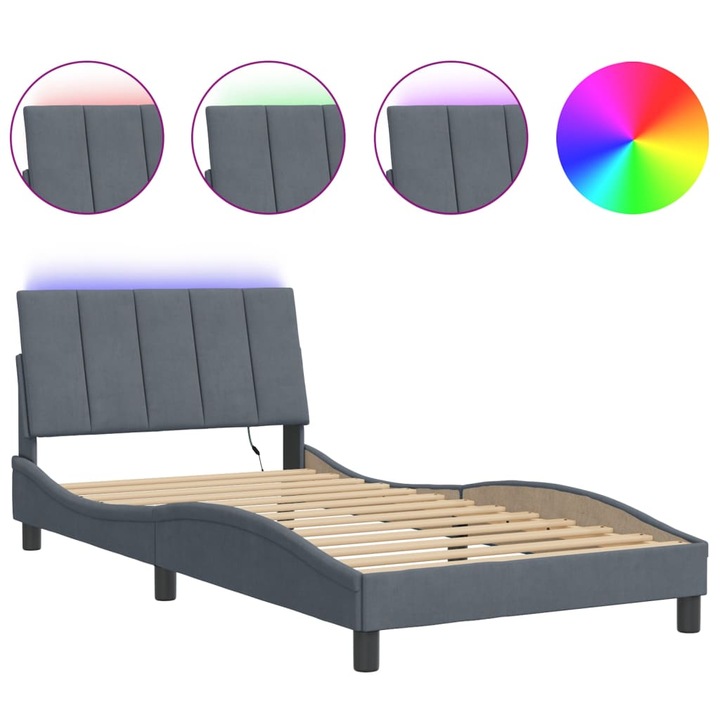 vidaXL sötétszürke bársony ágykeret LED-világítással 100 x 200 cm 21.71 kg 3213764