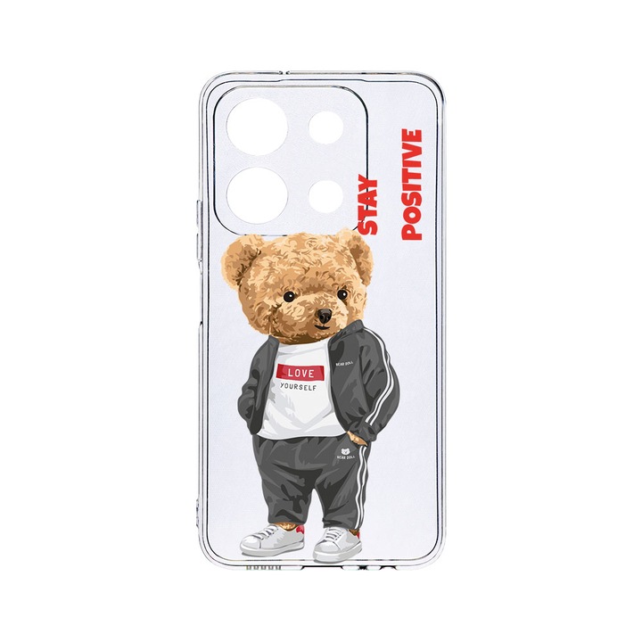 Husa BestCase® Clear Silicon 2MM, Compatibila Cu Xiaomi Redmi Note 13 Pro 5G, Stay Positive - Teddy Bear, Antisoc, Protectie Camera, Margini ridicate pentru protectia ecranului, T 926