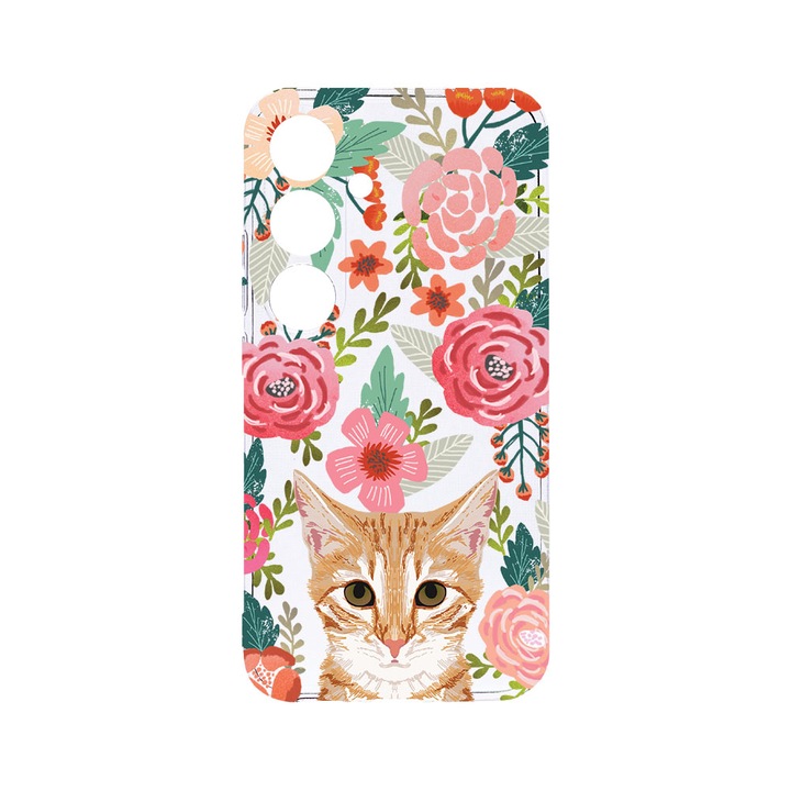 Husa BestCase® Clear Silicon 2MM, Compatibila Cu Samsung Galaxy A55, Cat and Flowers, Antisoc, Protectie Camera, Margini ridicate pentru protectia ecranului, T 638