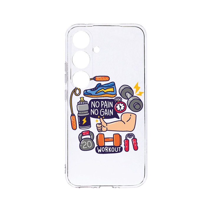 Husa BestCase® Clear Silicon 2MM, Compatibila Cu Samsung Galaxy A55, No Pain No Gain, Antisoc, Protectie Camera, Margini ridicate pentru protectia ecranului, T 783