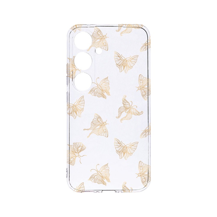 Husa BestCase® Clear Silicon 2MM, Compatibila Cu Samsung Galaxy A55, Gold Butterfly, Antisoc, Protectie Camera, Margini ridicate pentru protectia ecranului, T 919