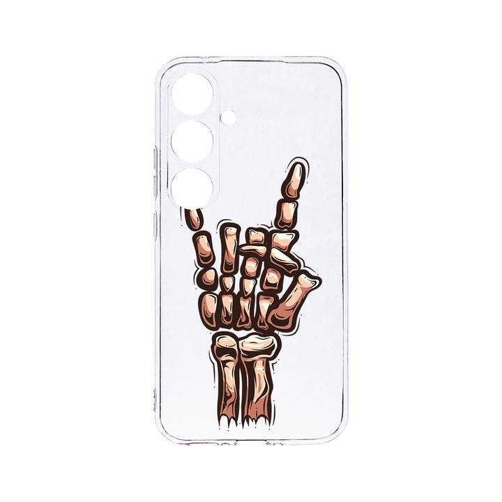 Husa BestCase® Clear Silicon 2MM, Compatibila Cu Samsung Galaxy A55, Skeleton Hand FU, Antisoc, Protectie Camera, Margini ridicate pentru protectia ecranului, T 964