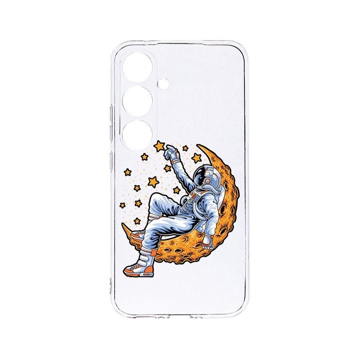 Husa BestCase® Clear Silicon 2MM, Compatibila Cu Samsung Galaxy A55, Astronaut On Moon, Antisoc, Protectie Camera, Margini ridicate pentru protectia ecranului, T 1001