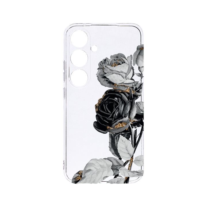 Husa BestCase® Clear Silicon 2MM, Compatibila Cu Samsung Galaxy A55, Black Rose, Antisoc, Protectie Camera, Margini ridicate pentru protectia ecranului, T 990