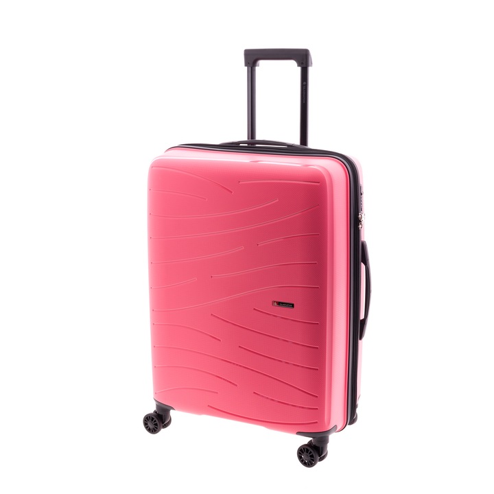 Közepes bőrönd Bővíthető, Polipropilén, Számzár, 4 kerekű, Gladiator, Flow, MG 1711 - 68 cm, Roz