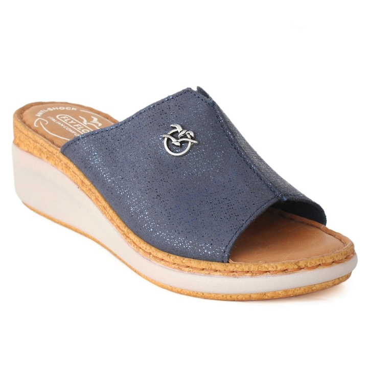 Papuci de piele pentru femei Fly Flot cu curele fixe 36H65-BG mix albastru 07266