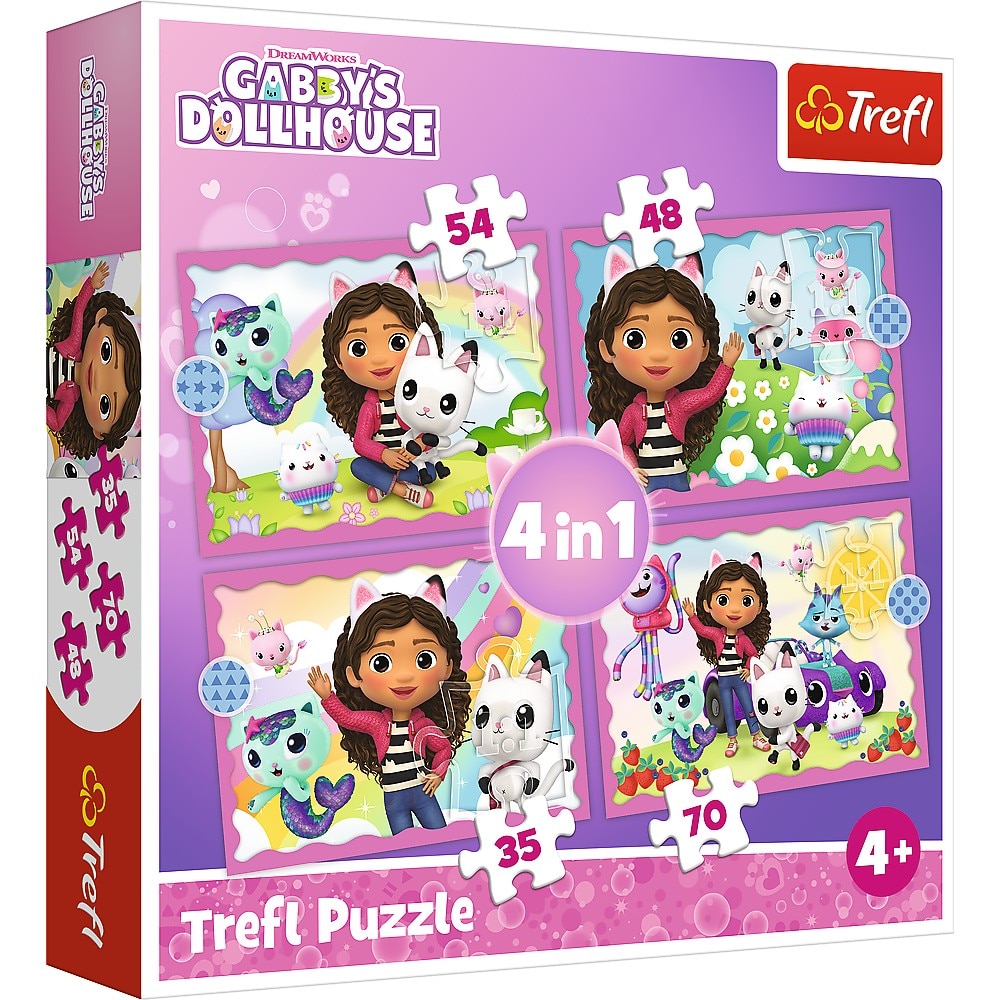 Puzzle Trefl 4 in 1- Gabbys Dollhouse, Aventurile lui Gabby - eMAG.ro