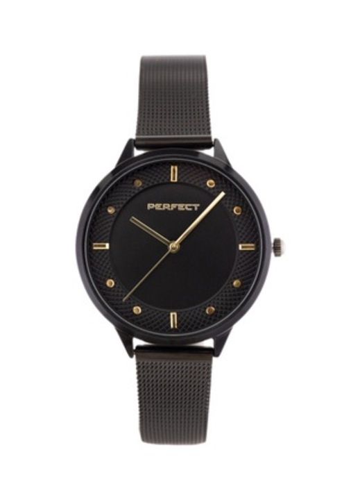 Ceas de dama Perfect F369-05, mecanism kwarcowy, bratara si carcasa negre, 35x8mm, set cu cutie