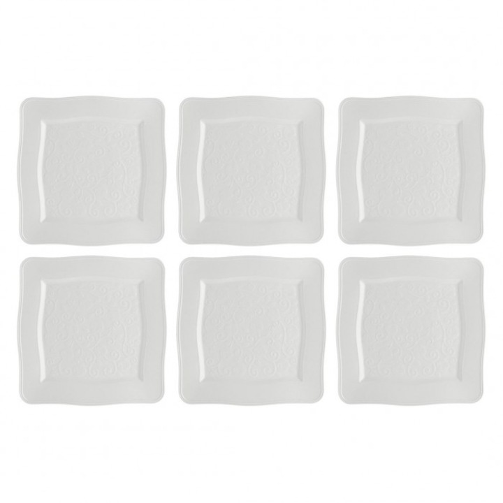 Комплект 6 квадратни чинии Florentina, бели, 26.5см